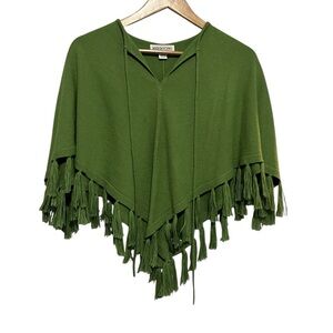 Mendocino Green Knit Shawl Tassels One Size